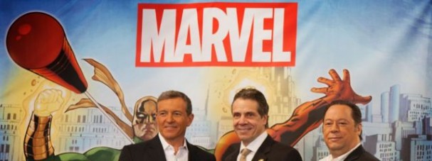 Disney CEO Bob Iger, Governor Andrew Cuomo & Marvel CCO Joe Quesada celebrate that Marvel's Netflix series will film in New York