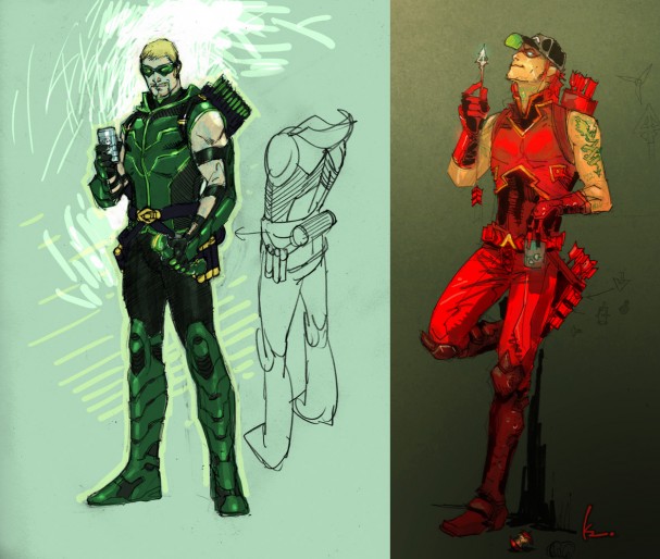 Green Arrow and Arsenal concept art by Jim Lee