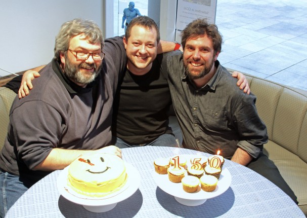 Behind the Panels Issue 150 - complete with Watchmen cake (L-R) David McVay, David Longo and Richard Gray
