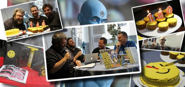 Behind the Panels Issue 150 - complete with Watchmen cake (L-R) David McVay, David Longo and Richard Gray